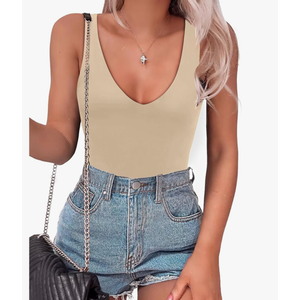 SAUNGKUAI Women’s Bodysuit Sexy Plunge Deep V Neck Backless Sleeveless Tank Thong Body Suits Outfits for Going Out XL