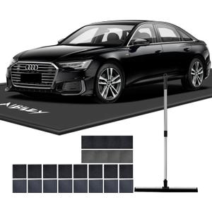 Garage Floor Mats for Under Car,7'9"x18',Non-Slip Garage Flooring Protector Parking Rugs Carpet,Heavy Duty Waterproof Rubber Containment Mat,Protect from Snow,Ice,Oil,Rain,Muds,with Squeegee,Velcro