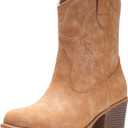 IXU Cowboy Boots for Women Ankle Cowgirl Booties Wide Mid Calf Pointed Toe Western Boots Short Chunky Classic Booties (8.5, Camel)