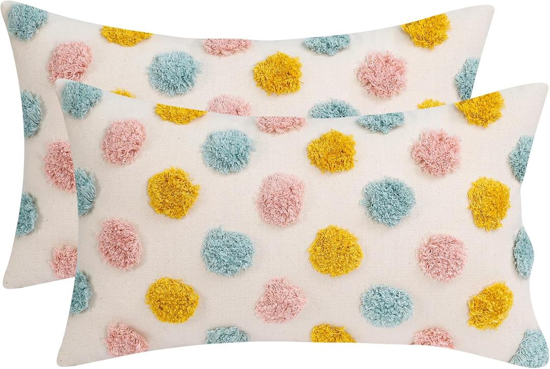 Holibeat Joyful Dot 20" x 12" Pillow Covers Decorative Throw Pillowcases Pink Blue Orange (Pack of 2)