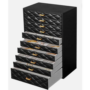 FEIYAN Extra Large Jewelery Box, 10Layer Storage Case, Faux Leather Organizer with Drawers, Velvet Lining, Scandinavian Nordic Style (BLACK)