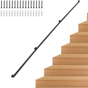 12FT Stair Handrail, Wall-Mounted Square Staircase Handrail, Stair Railing for Indoor & Outdoor Steps, Non-Slip Metal Steel Grab Bar for Stairs, Loft, Porch