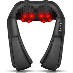 Shiatsu Massager with Heat - 3D Kneading for Neck, Back, Shoulder, Foot & Leg - Deep Tissue Massage for Home & Office - Men & Women (Black 2)