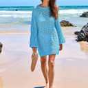 ANRABESS Women Swimsuit Crochet Swim Cover Up 2026 Summer Bathing Suit Swimwear Mesh Knit Beach Dress Vacation Outfits (Small, Blue)