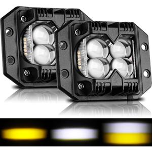 Flush Mount Pod Lights 5Inch 2 pcs - 80W Amber White Spot Strobe Side Shooter Rear Bumper Lights for Truck ATV UTV SUV Offroad 4x4 Boat