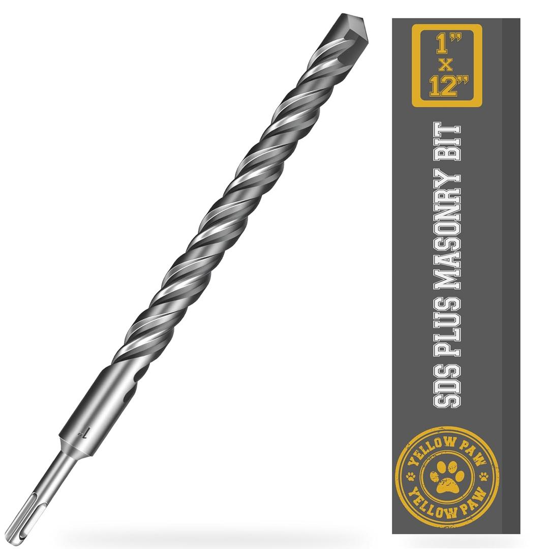 1 Inch SDS Plus Masonry Drill Bit for Concrete & Brick (12" Length - Industrial Grade) Fits All SDS Rotary Hammers - Carbide Tipped for Cement, Stone, Block, & More