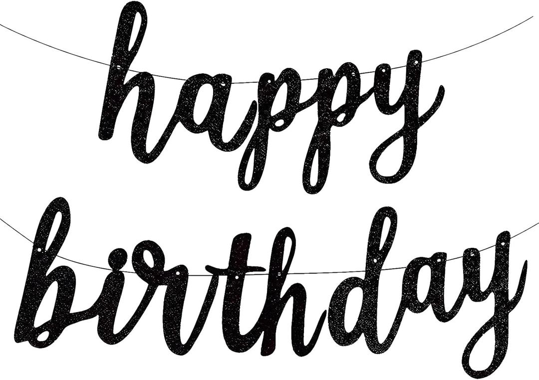 Happy Birthday Banner for Birthday Party Decorations (Black connected)