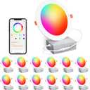 Recessed Lighting 6 Inch RGBCW Color Changing Smart Recessed Ceiling Lights 16W 1350LM LED Downlights Dimmable by Alexa & APP, 2700K-6500K,16 Million Colors - DIY Scenes - Timer - 23 Modes (12 Pack)