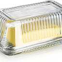 Clear Glass Butter Dish with Lid for Countertop, 6.5" Crystal Butter Dish with Cover, Covered Butter Tray for Refrigerator