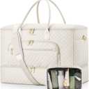 Travel Duffle Bag, Wide Open Large Weekender Bag for Women with Shoe Compartment, Carry on Overnight Bags with Toiletry Bag, Hospital Bag for Women Labor Delivery with Wet Pocket (Cream) (45L)