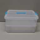 TERGOO 2 Layer Plastic Storage Containers with Lids, Multipurpose Clear Stack & Carry Box, Portable Craft Organizers and Storage Bin for Organizing Art & Craft, Sewing, Makeup, Nail Supplies (Blue)