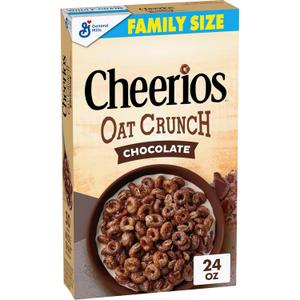 Cheerios Oat Crunch Chocolate Breakfast Cereal, Made with Whole Grain, Family Size, 24 oz (EXP 02/16/27)