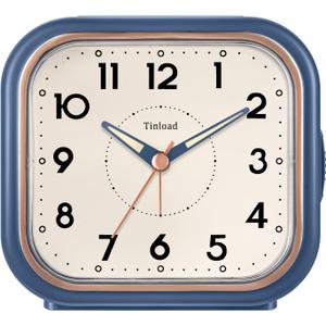 4.5" Vintage Retro Analog Alarm Clock, Super Silent Non Ticking Clock with Manual Light, Snooze, Battery Operated, Simply Design, for Living Room, Bedroom, Bedside, Desk (Blue)