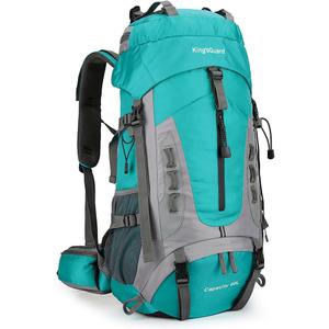 King'sGuard 60L Hiking Backpack Large Waterproof Camping Backpack for Men and Women Lightweight Frameless Backpacking Backpack with Rain Cover (Lake Blue)