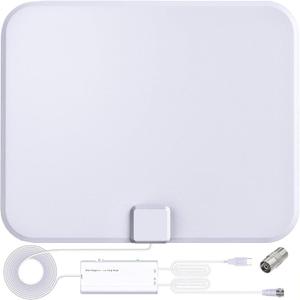 TV Antenna for Smart TV Indoor, TV Antenna for Local Channels,Support 4K 1080p with Signal Booster, 18FT Coax HDTV Cable (White)