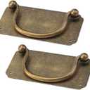 2PCS Vintage Horizontal Decorative Pulls Flat Brass Cabinet Handle Pulls 3.94"x1.97" Furniture Hardware Door Pull 3 Inch Hole to Hole with Screws