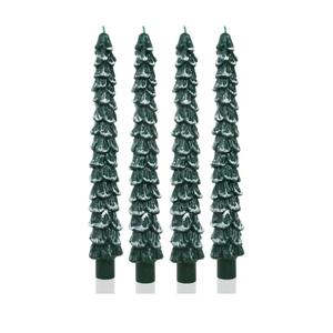 Christmas Tree Taper Candle Green Candlestick Unscented Candle for Christmas Table Decor,Winter Centerpieces,Advent Displays,Seasonal Home Decor，Set of 6 ,10inch,Green with Silver Trim