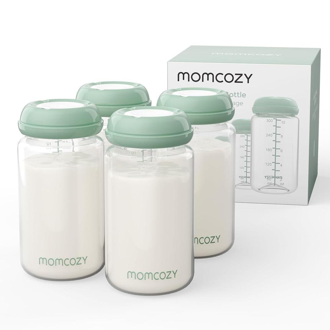 Momcozy Natural Baby Bottle, Wide-Neck, BPA Free Breast Milk Container, Storage Collection Bottle for Fridge & Milk Cooler, Breastfeeding Essential, 11 oz, 4 pcs