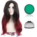 Long Wavy Black and Dark Red Ombre Wig for Women Synthetic Hair Wig for Cosplay Costume Halloween Party Including A Box of Green Washable Face Body Paint