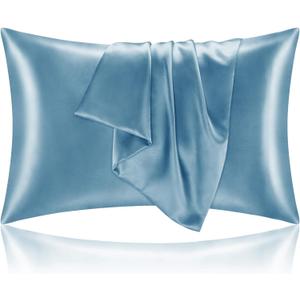 BEDELITE Satin Pillowcase with Zipper 2 Pack, Airy Blue Pillow Cases Standard Size, Super Soft and Cooling Similar to Silk Pillow Cases, Gift for Women Men(20x26 Inches)