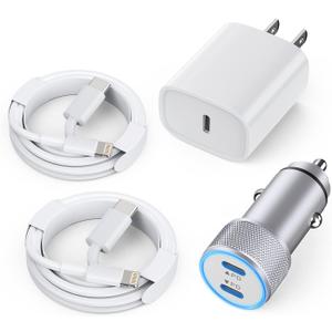 iPhone Car Charger,Dual Port USB C Fast Car Chargers,40W Type C i Phone Charger for Cars Quick Charging+2pack 3.3ft Lightning Cable + 20W USBC PD Plug Fast Charging for iPhone 14/13/12/11 Pro Max/iPad