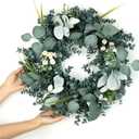 Wreath for Front Door, 18 Inch Spring Summer Eucalyptus Wreaths, Handmade Greenery Wreath All Season for Outside Window Wall Festival Farmhouse Indoor Outdoor Party Holiday Wedding Home Decor
