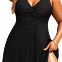 Plus Size Swim Dress for Women - One Piece Swimsuit Tummy Control Bathing Suit Twist Front Curvy Swimwear 2025 Black 18 Plus