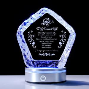 Iceberg Eternal Love Crystal with LED Base - 3D Laser,Engraved Romantic Gift for Wife, Anniversary Keepsake Symbolizing Deep Commitment & Hidden Devotion