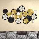 Briwooody Metal Flower Wall Decor Ivory Metal Plates Mirror Wall Art Rustic Modern Floral Sculpture Floral Blossom Sculpture for Bedroom Living Room Dining Room(Black,Bloom)