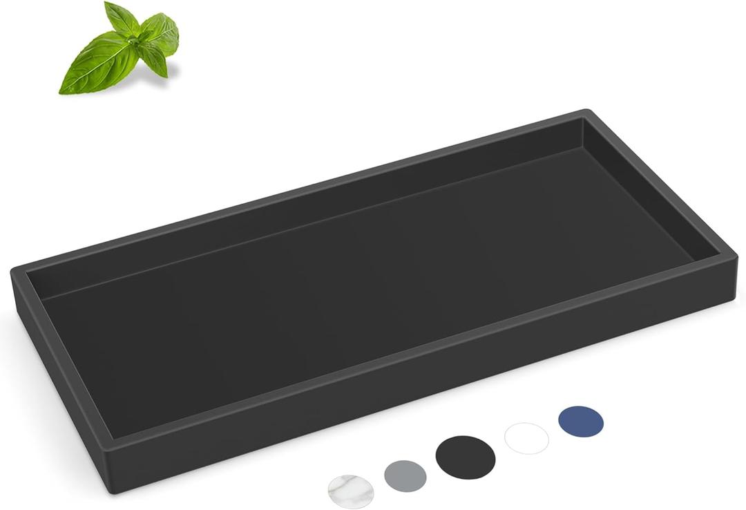 EG-SIPRO Silicone Bathroom Tray, Shatterproof, Black, Rectangular, 10.6 x 5.1 Inches
