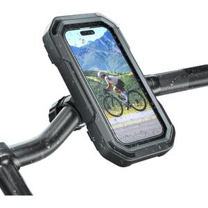 KDD Waterproof Bike Phone Holder - 360 Rotation Motorcycle Phone Mount, Fully Enclosed Touch Sensitive Design, Bicycle Phone Clamp Compatible with iPhone 16 Pro Max/15/14/13/12,4-6.7 Phones (Large)