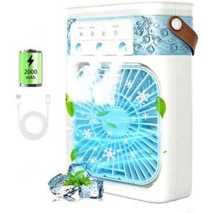 Portable Air Conditioners, 2000mAh Rechargeable Mini Air Cooler Fans, 500ML Personal Portable AC Unit with 3 Speed, 2 Spray, 7 Color, 3 Timer, Small Desktop Cooling Fan for Bedroom Office (White)