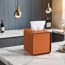 GORESE Square Tissue Box Cover for Kleenexs, PU Leather Tissue Box Holder, Decorative Tissue Holder Cover for Bathroom Bedroom Living Room Office, Orange