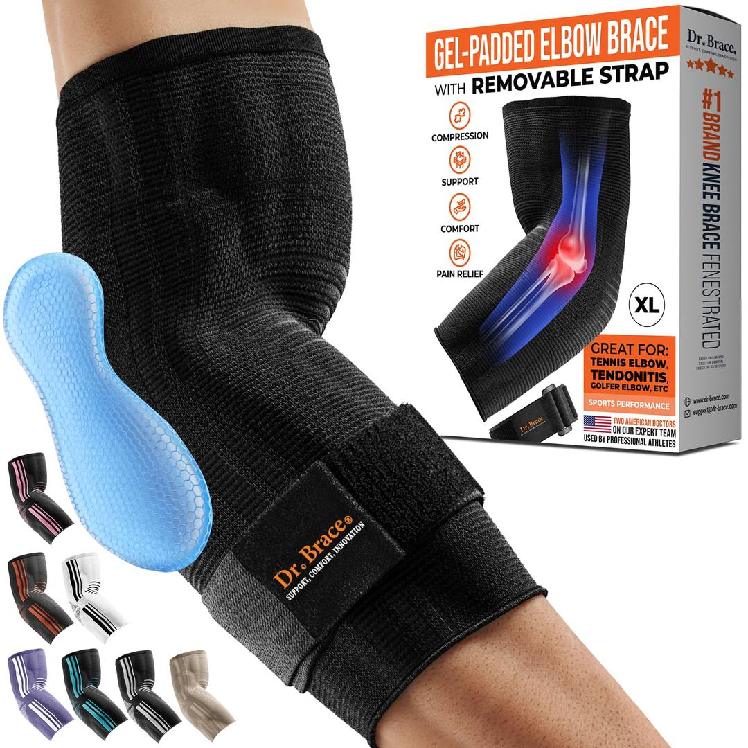 DR. BRACE Elite Elbow Brace Support, Breathable Elbow Compression Sleeve with Gel Pad for Golfer's, Tennis Elbow & Tendonitis Treatment & Pain Relief 2024 (Black, X-Large)