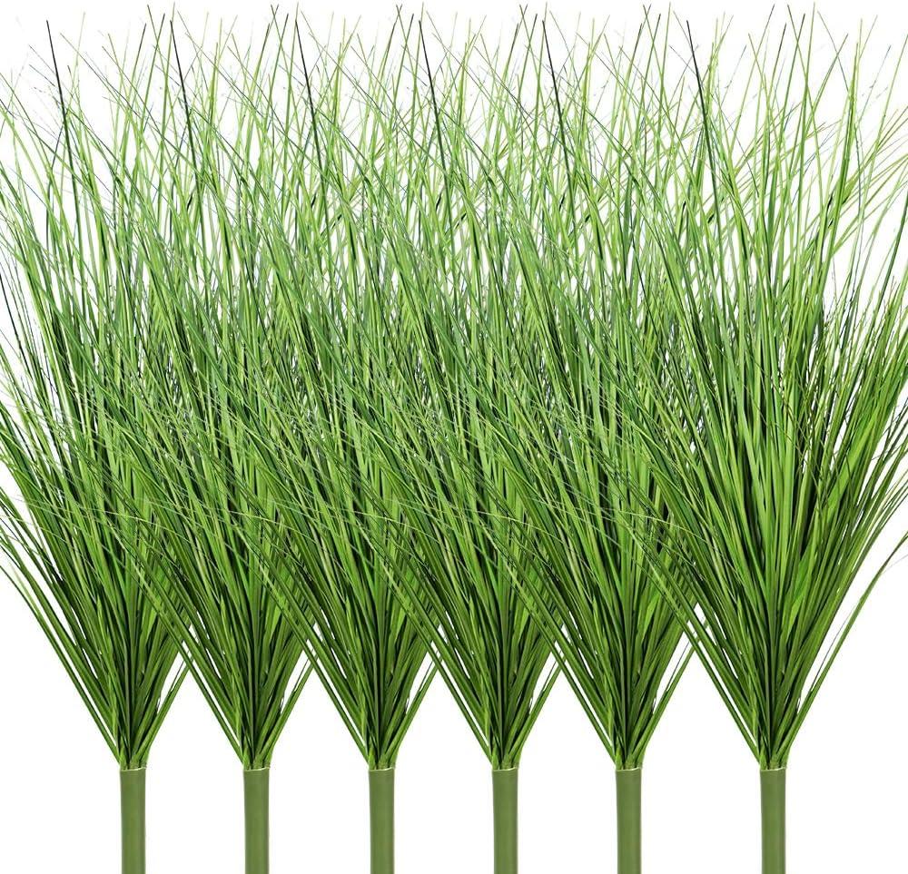 Melorca&Guilla Artificial Plants 6PCS 25.5 Fake Tall Onion Grass,Faux Grass Plant,Artificial Greenery Shrubs Bushes for Garden Porch Window Box Shop Office Home Dcor