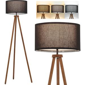ELYONA Wood Tripod Floor Lamp Modern Standing Lamp with Black Drum Shade, Industrial Tall Reading Lamp for Office Living Room Bedroom, ETL Listed Walnut & Black, 3 Color Temperatures LED Bulb Include, Walnut Black