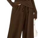 PRETTYGARDEN Women's 2 Piece Lounge Sets Asymmetrical Long Sleeve T Shirt Wide Leg Pants Casual Outfits Tracksuit, Brown, XL