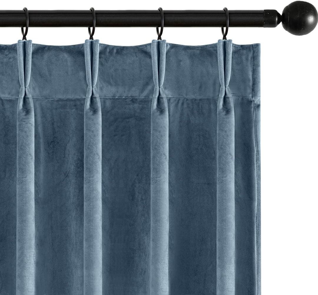 MIULEE Stone Blue Velvet Curtains 96 inches Long, Pinch Pleated Blackout Drapes with Hooks, Thermal Insulated Pinch Pleat Panels for Bedroom Living Room, 2 Panels