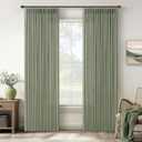 Sage Green Textured Linen Blend Curtains 102 Inches Long for Dining Room Living Pinch Pleated Ceiling Track Semi Sheer Curtains with Hooks Rings Light Filtering Drapes 50 W x 102 L 2 Panels Set