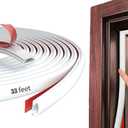White Rubber Weather Stripping Door Seal Strip, D Shape Door Weather Seal Strip, Self-Adhesive Soundproofing Frame Insulation Tape for Doors Frame/Window Seal,Blocks Cold Drafts Noise (33 feet)