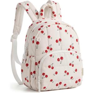 BAGSMART Mini Backpack for Women, Lightweight Puffer Small Backpack Purse, Quilted Casual Travel Daypack, Cute Water-Resistant Bookbag for Daily, Cherry