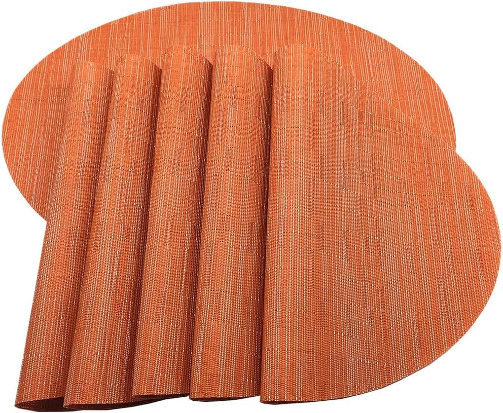 Placemats,Red-A Imitation Bamboo Oval Woven Vinyl Heat Resistant Placemats Washable Table Mats for Kitchen Table Set of 6,Orange