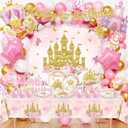 Princess Birthday Party Decorations, Princess Party Decor with Balloon Arch Kit, Banner, Backdrop, Wall Signs, Tablecloth, Plates, Napkins, Forks, Cake Topper, Cupcake Toppers