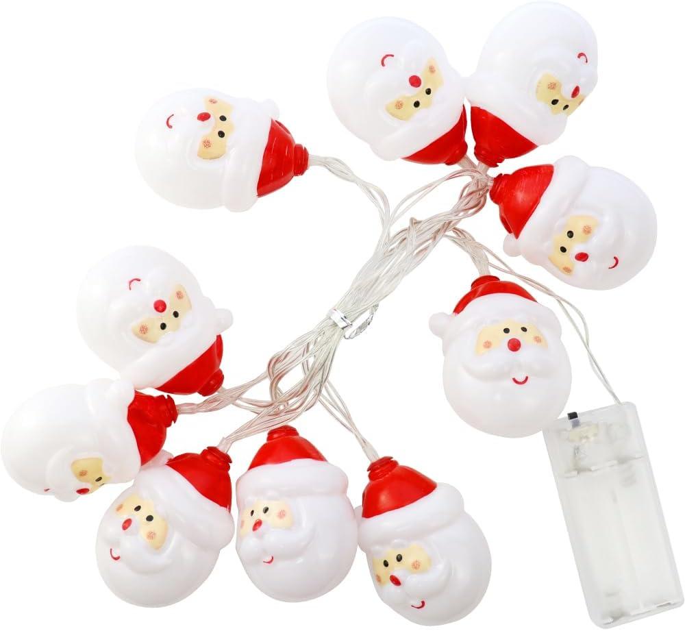 1 Pack 5Ft Christmas Santa Claus String Lights, Battery Operated Christmas Decorative Cute Santa Head Lights with 10 Cartoon Santa for Indoor Home Outdoor Garden Yard Xmas Tree