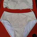 UTSJKR Savings Women's Bandeau Bikini Sets Two Piece Swimsuit Strapless High Cut Bandeau Bikini Lace Up Bathing Suit Ribbed Bikini Set Beige, S