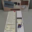 Cream Wireless Keyboard Mouse, COOFUN 104 Keys Full Size White Keyboard Ergonomic Cordless Keyboards Cute Colorful Retro Typewriter Key Board for Windows, PC, Laptop, Desktop (Creamy)