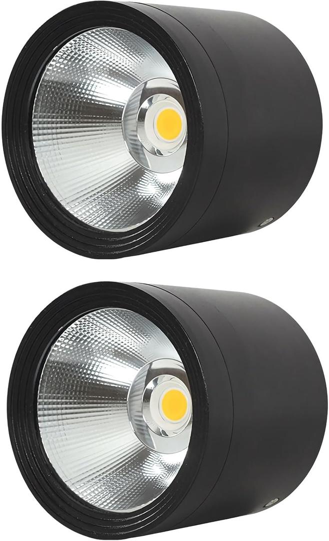 MEGHALI 2pack Modern Spotlight LED 18W Round Waterproof Downlight Outdoor Ceiling Light Black Spotlights for Balcony Terrace Warm Light 3000K Flush Mount Ceiling Lights