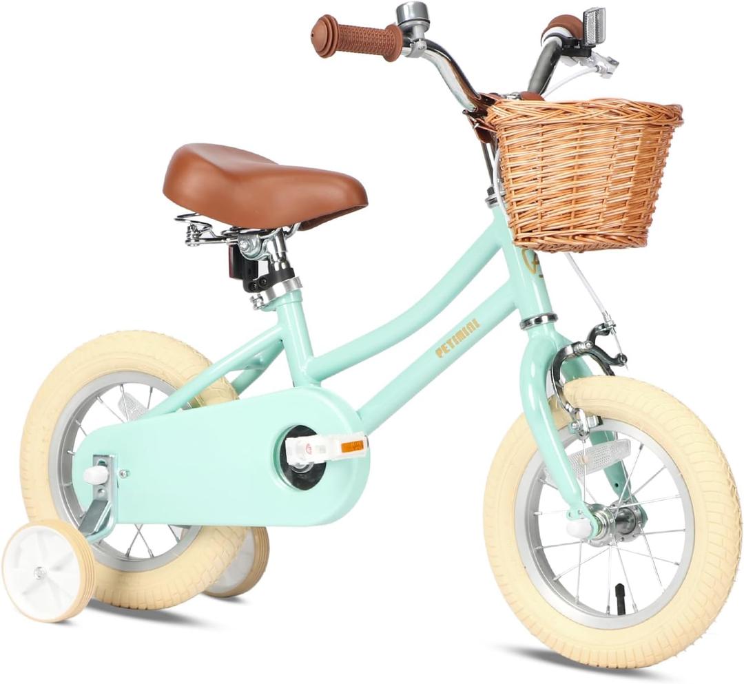 Petimini Girls Bike with Basket for 2-12 Years Old Kids, 12 14 16 18 20 Inch Bicycle with Bell Training Wheels, Multiple Colors (Mint)