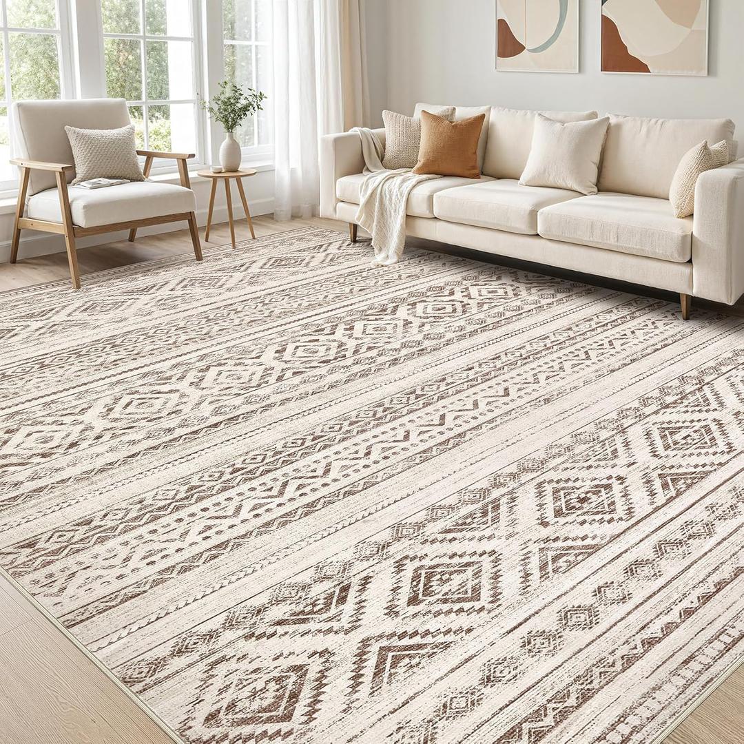cotiled 5x7 Area Rug Living Room: Washable Boho Rugs with Non Slip Backing Large Soft Indoor Stain Resistant Carpet for Bedroom Farmhouse Dining Room Lightweight Home Decor Dark Brown