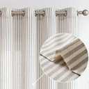 Vangao Linen Blend Stripe Curtains Tickingstripe Light Filtering Window Curtains Grey Pinstripe Printed on Beige Drapes 84 Inches Long for Living Room Bedroom Grommet Top 2 Panels